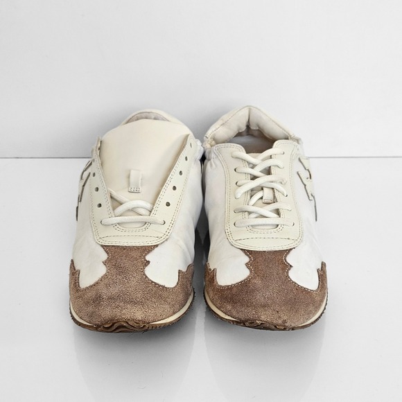 Tory Burch Cream Leather & Suede Logo Sneakers | Size US 6 | Neutral Trainer - Picture 4 of 13